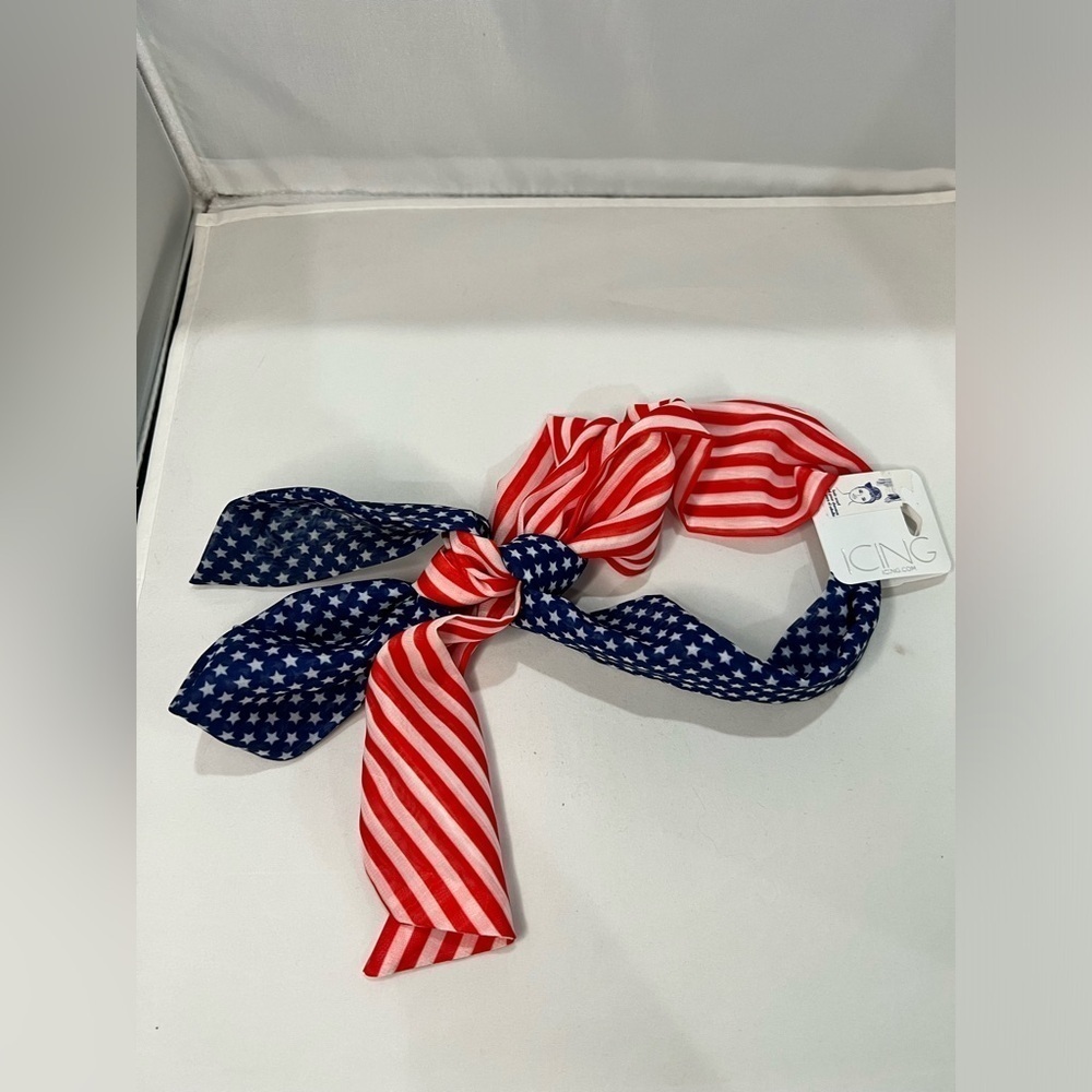Icing Patriotic American Flag Hair Scarf Wrap Bow NWT Red White Blue Headband